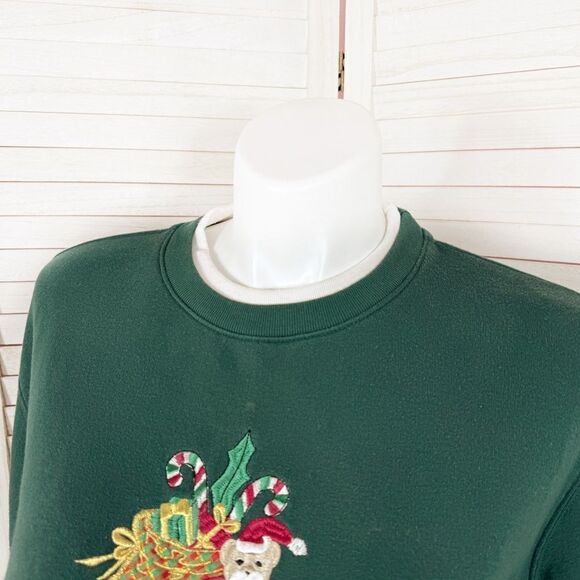 Vtg Embroidered Ugly Christmas Sweatshirt Classic Elements Green 16W 18W - Picture 5 of 13
